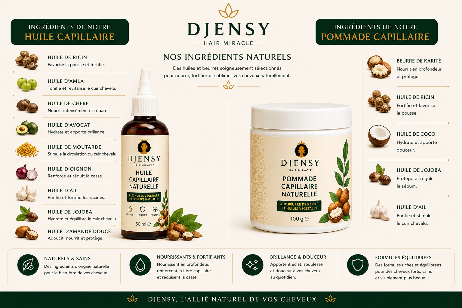 Pack Duo DJENSY – Huile & Pommade Capillaire Naturelle