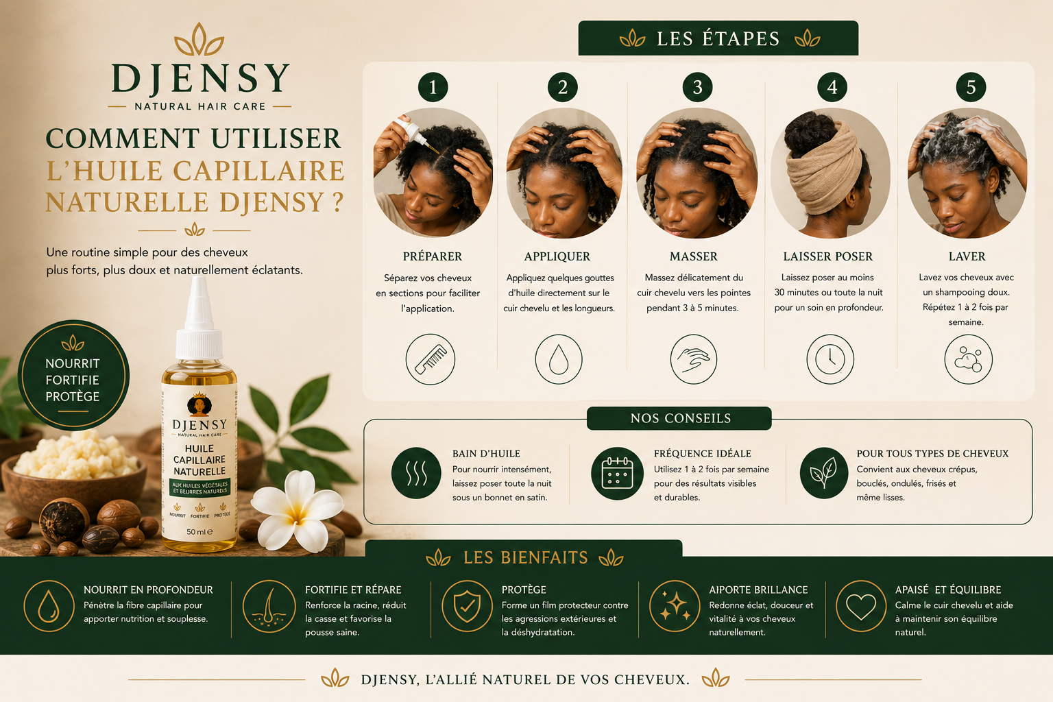 Huile Capillaire Naturelle DJENSY – 50 ml