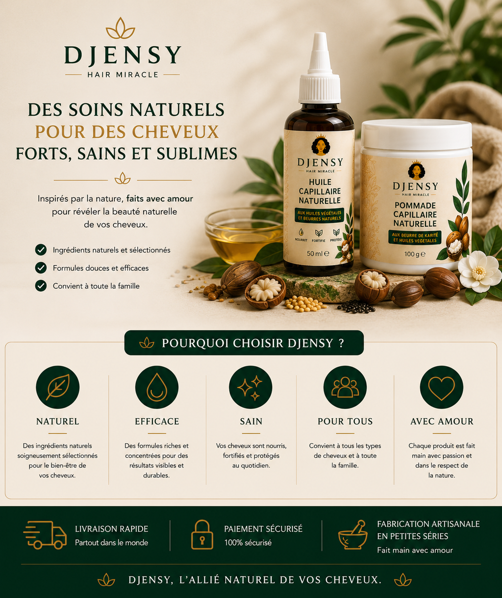 Pack Duo DJENSY – Huile & Pommade Capillaire Naturelle