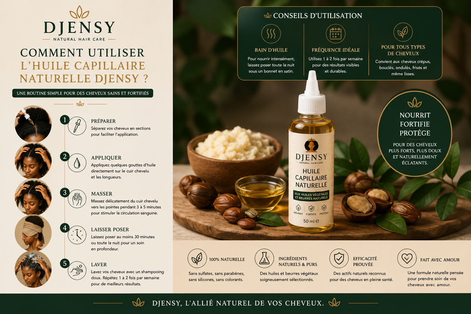 Huile Capillaire Naturelle DJENSY – 50 ml