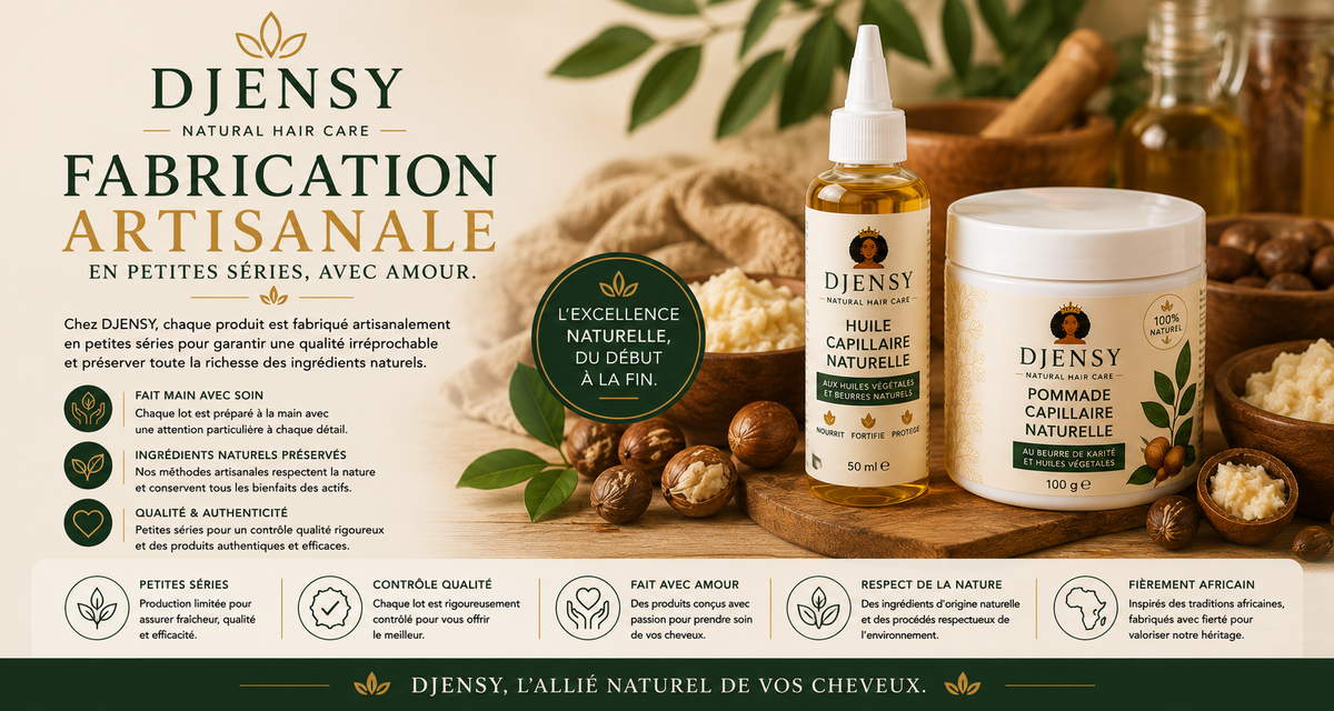 Ingrédients naturels Huile Capillaire DJENSY - Ricin Coco Jojoba Karité Vitamine E