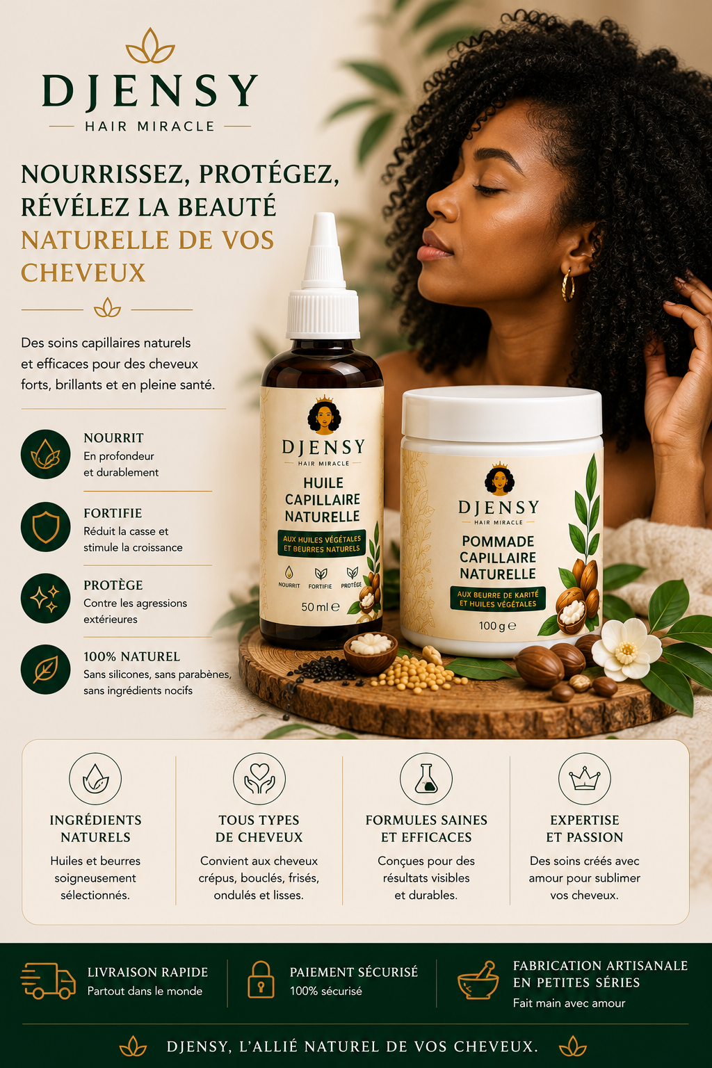 Pack Duo DJENSY – Huile & Pommade Capillaire Naturelle