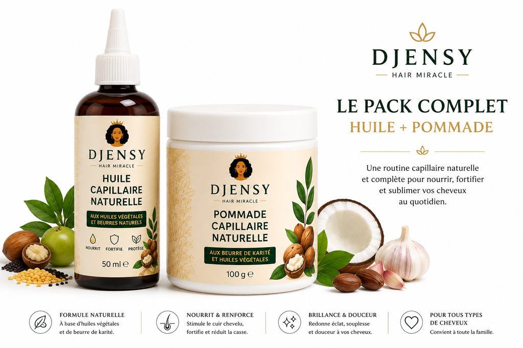 Pack Duo DJENSY – Huile & Pommade Capillaire Naturelle